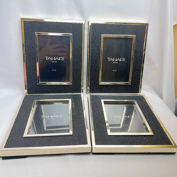 Tahari Frames Set of Four NEW Black & Silver 4x6 Photos Black Velvet Backing - Picture 1 of 11